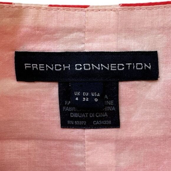 French Connection Coral & White Sleeveless Silk Blend Summer Sun Dress Size 0 - Picture 5 of 10
